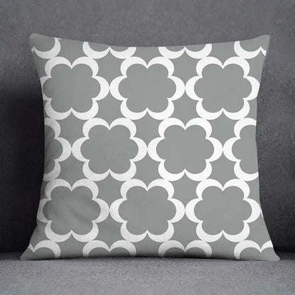Geometric floral print gray & white pillow case living room decor