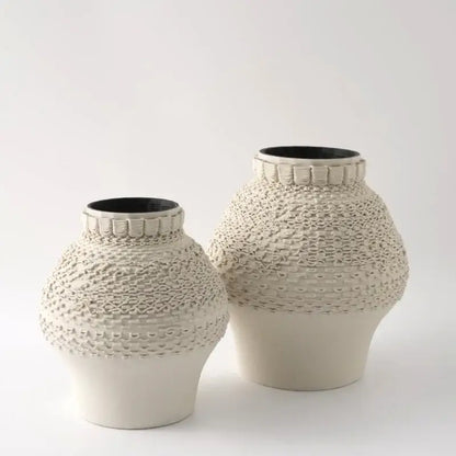 Geometric folding cream and black ceramic vase living room decor