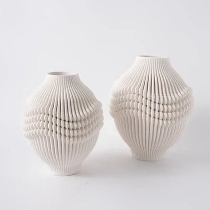 Geometric folding cream and black ceramic vase living room decor