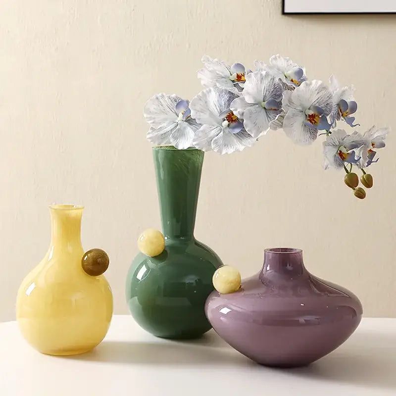 Geometric glass sphere vase trio living room decor