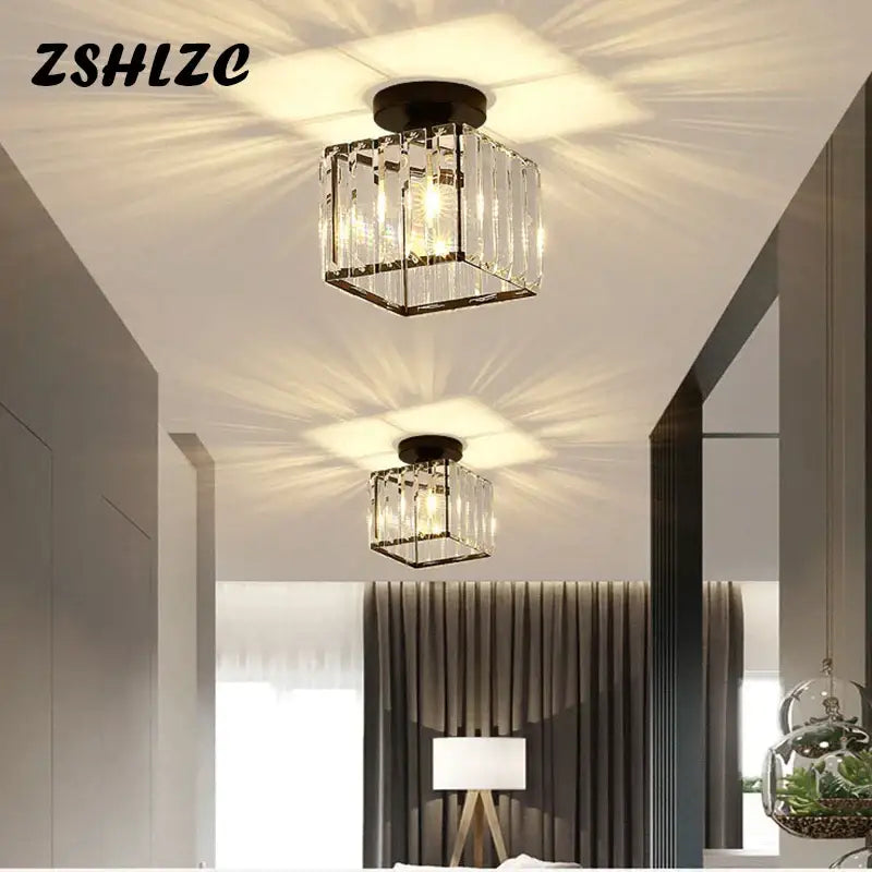 Geometric gold crystal led chandelier dining room light