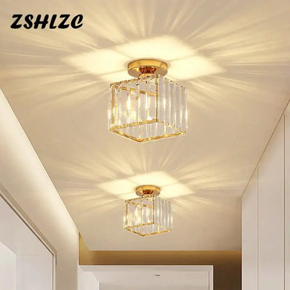 Geometric gold crystal led chandelier dining room light