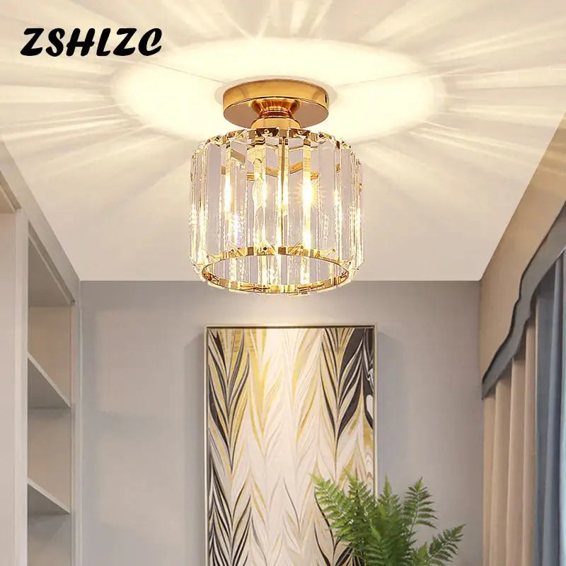 Geometric gold crystal led chandelier dining room light