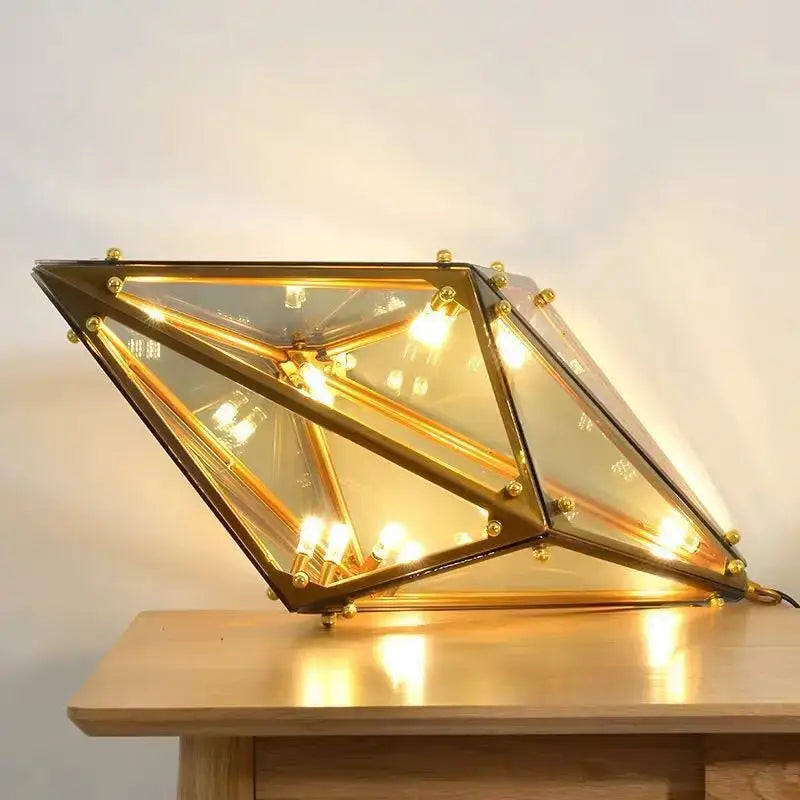 Geometric gold diamond glass led pendant lights dining room