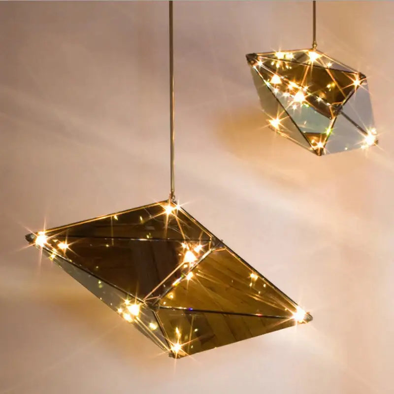 Geometric gold diamond glass led pendant lights dining room