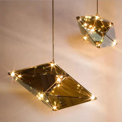 Geometric gold diamond glass led pendant lights dining room