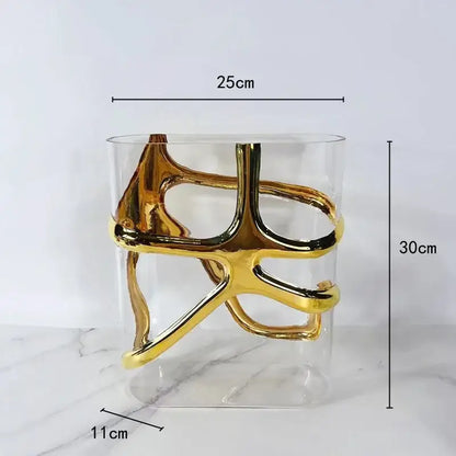 Geometric gold edged glass vase living room abstract decor
