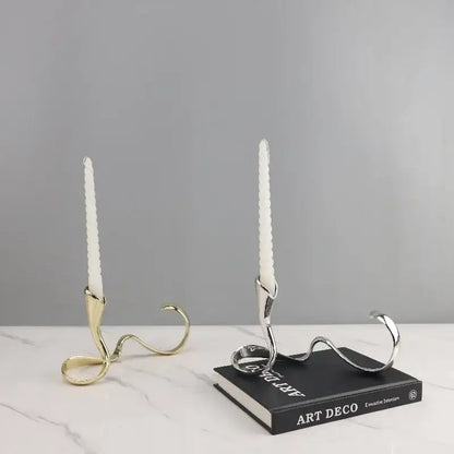 Geometric gold & silver candlestick holder dining room centerpiece