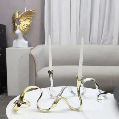 Geometric gold & silver candlestick holder dining room centerpiece