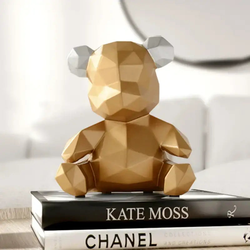 Geometric gold & white bear figurine resin sculpture living room decor