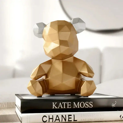 Geometric gold & white bear figurine resin sculpture living room decor