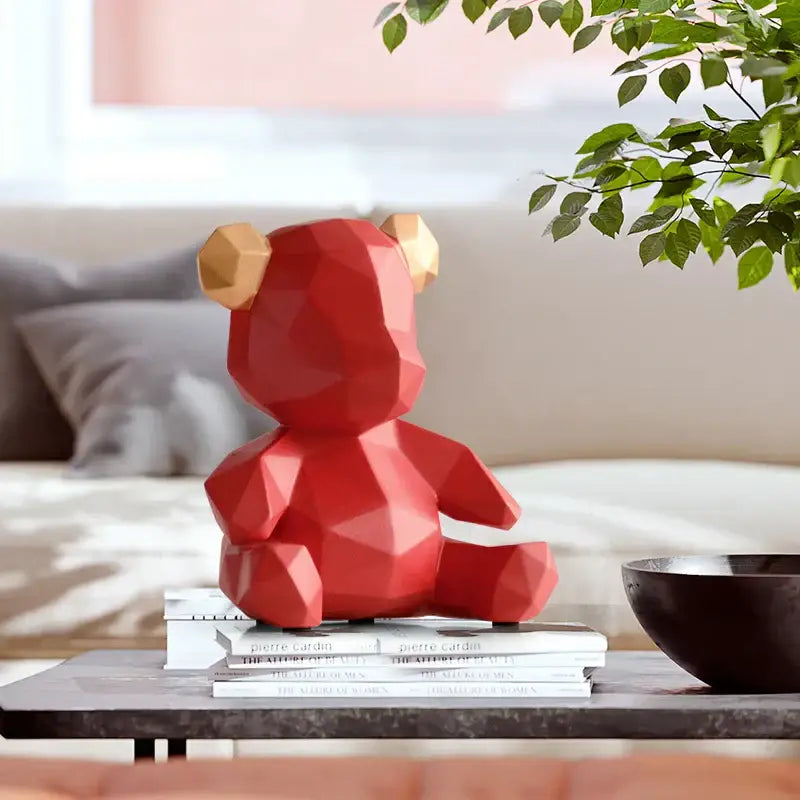 Geometric gold & white bear figurine resin sculpture living room decor
