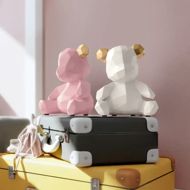 Geometric gold & white bear figurine resin sculpture living room decor