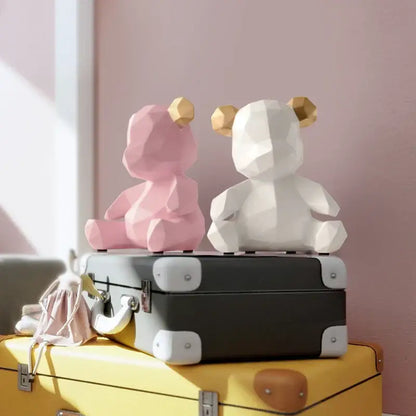 Geometric gold & white bear figurine resin sculpture living room decor