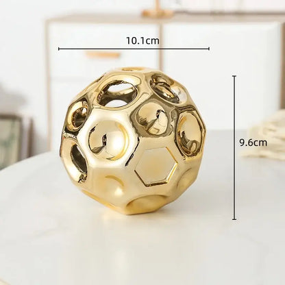 Geometric golden hollow ceramic spheres living room decor