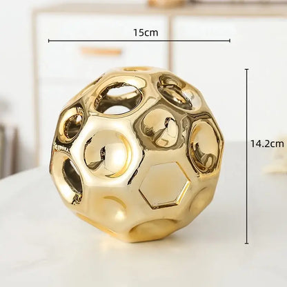 Geometric golden hollow ceramic spheres living room decor