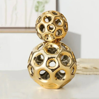 Geometric golden hollow ceramic spheres living room decor