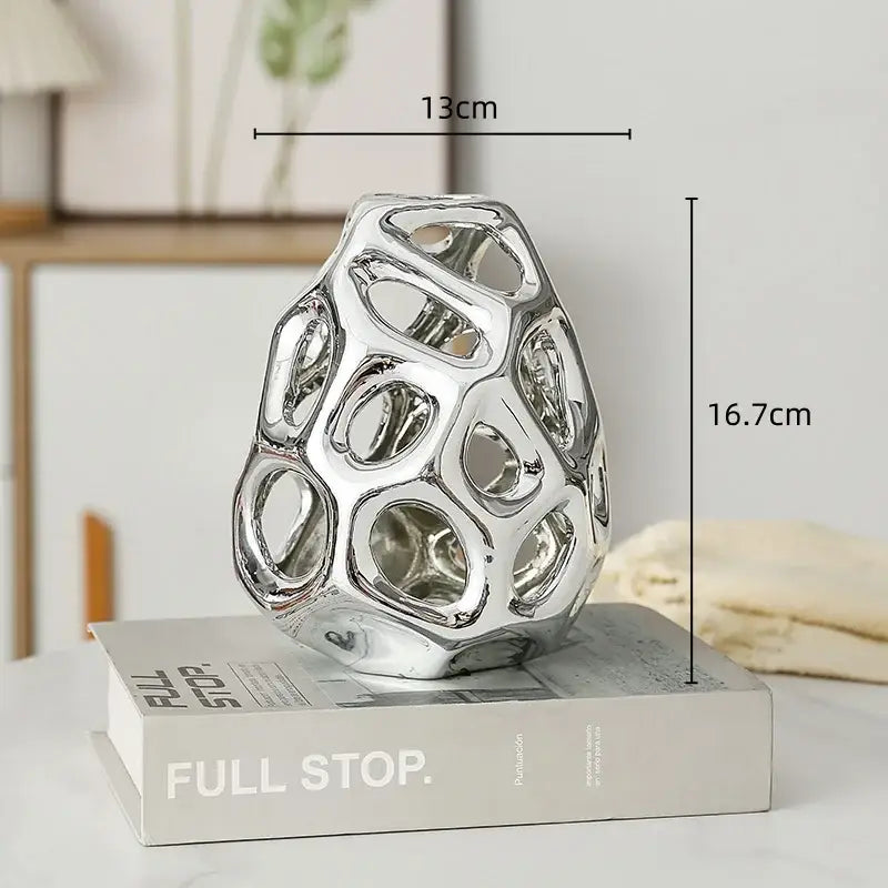 Geometric golden hollow ceramic spheres living room decor