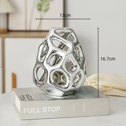 Geometric golden hollow ceramic spheres living room decor
