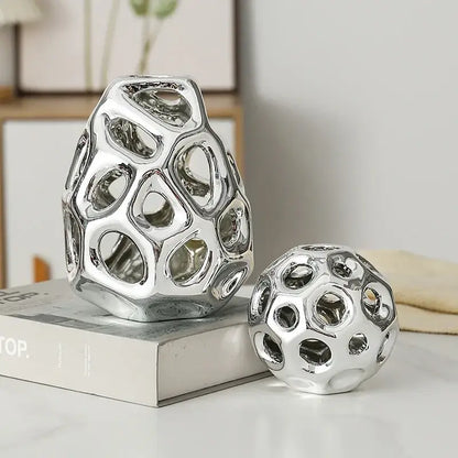 Geometric golden hollow ceramic spheres living room decor