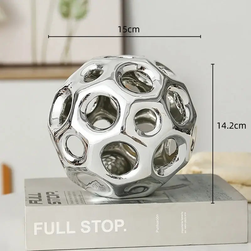Geometric golden hollow ceramic spheres living room decor