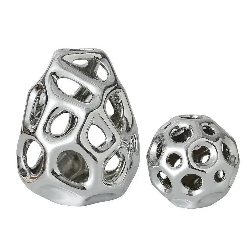 Geometric golden hollow ceramic spheres living room decor