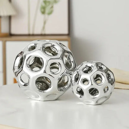 Geometric golden hollow ceramic spheres living room decor