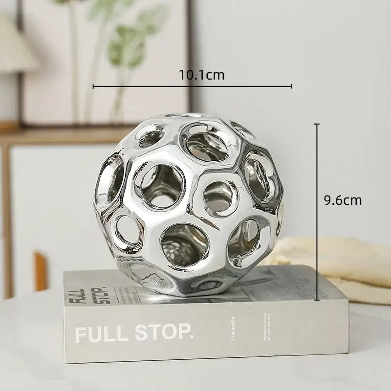 Geometric golden hollow ceramic spheres living room decor