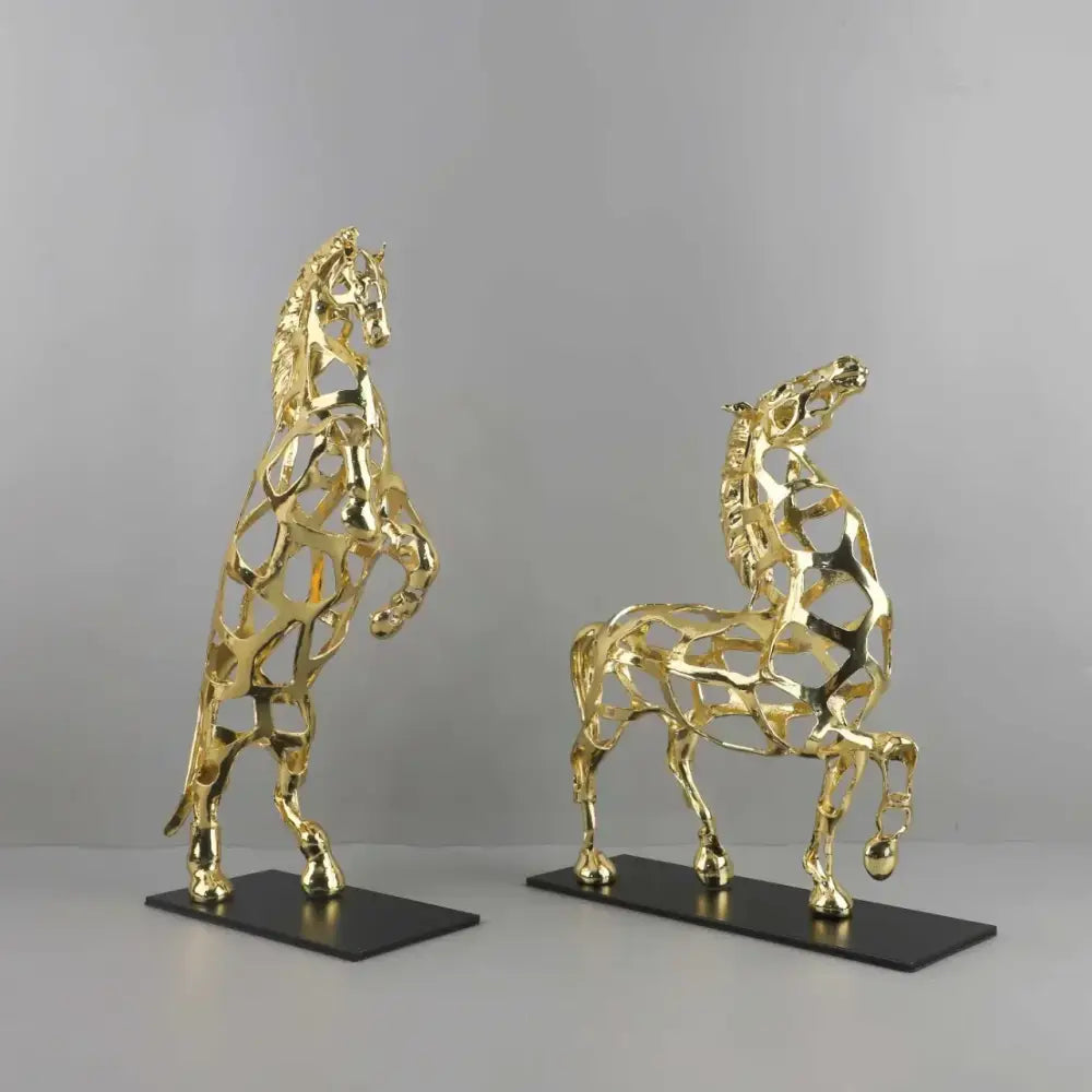 Geometric golden horse metal sculpture living room decor