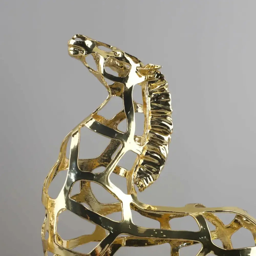 Geometric golden horse metal sculpture living room decor