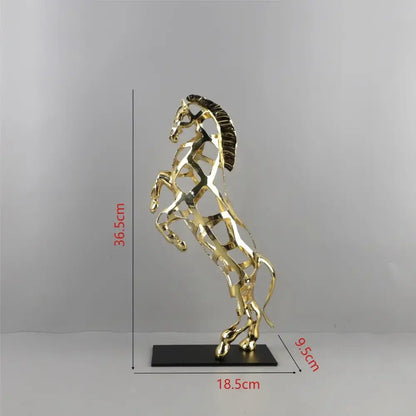 Geometric golden horse metal sculpture living room decor