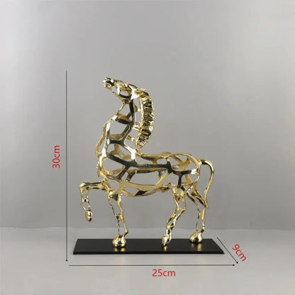 Geometric golden horse metal sculpture living room decor