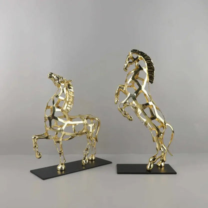 Geometric golden horse metal sculpture living room decor