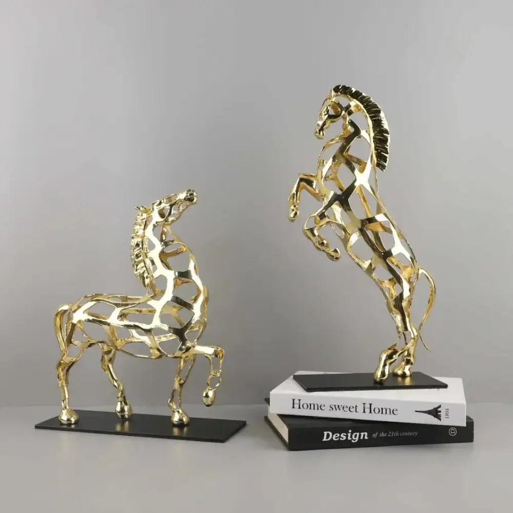 Geometric golden horse metal sculpture living room decor