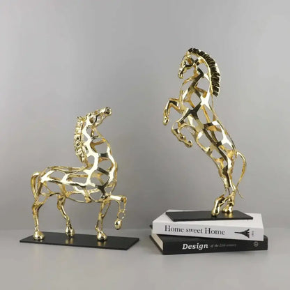 Geometric golden horse metal sculpture living room decor