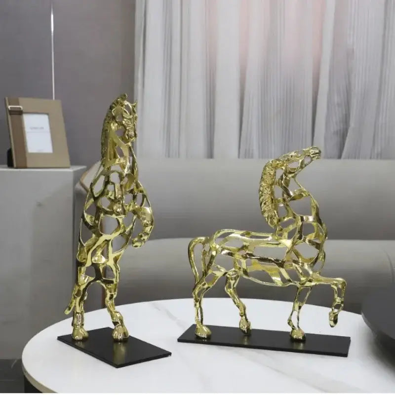 Geometric golden horse metal sculpture living room decor