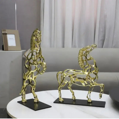 Geometric golden horse metal sculpture living room decor