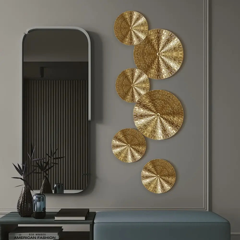 Geometric golden metal wall art set living room round decor