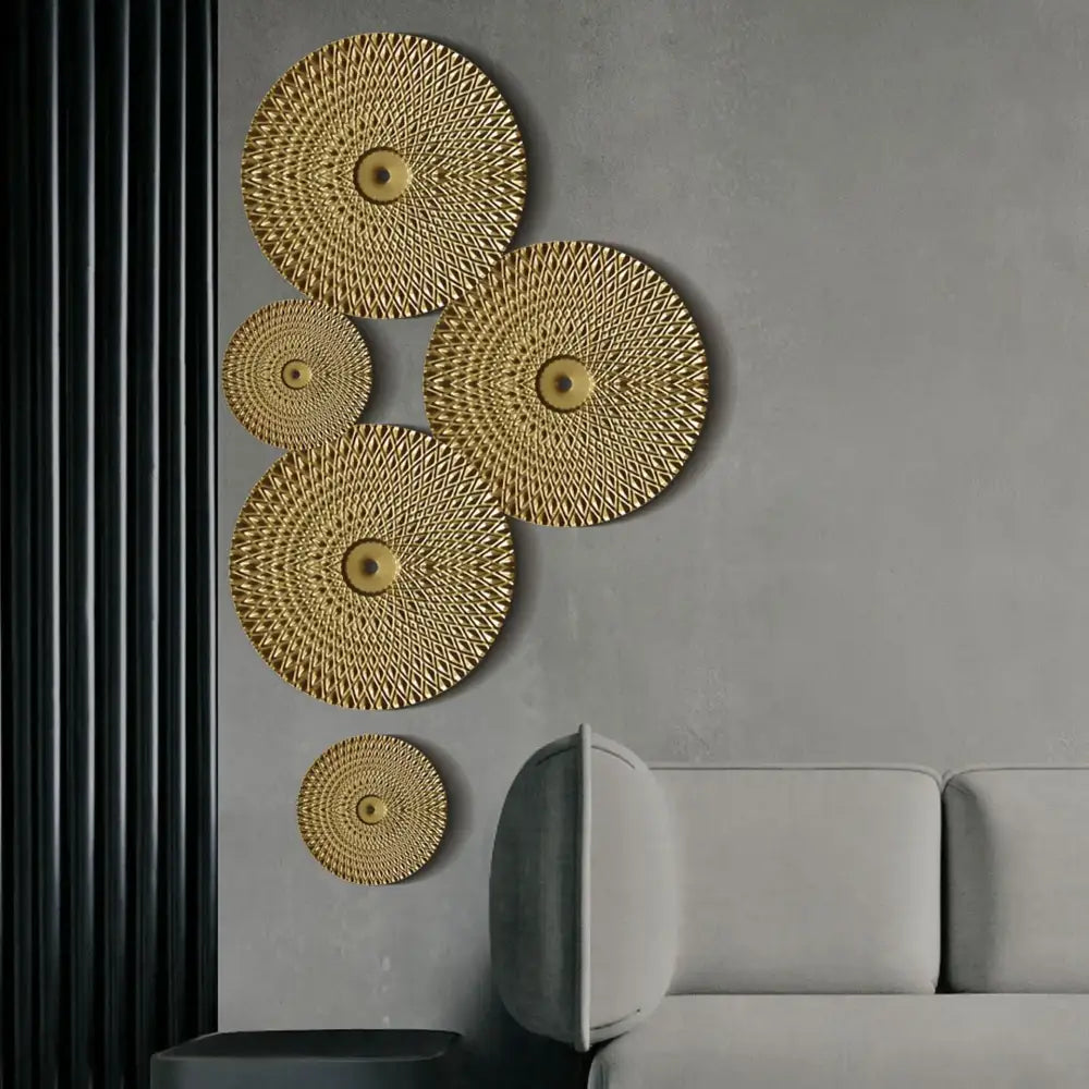 Geometric golden metal wall art set living room round decor