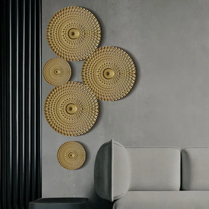Geometric golden metal wall art set living room round decor