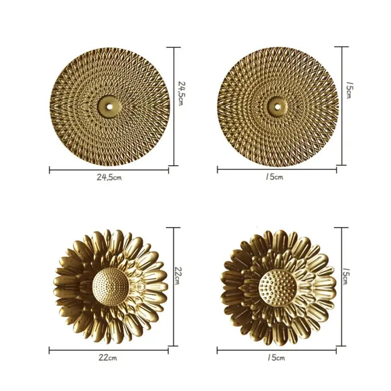 Geometric golden metal wall art set living room round decor