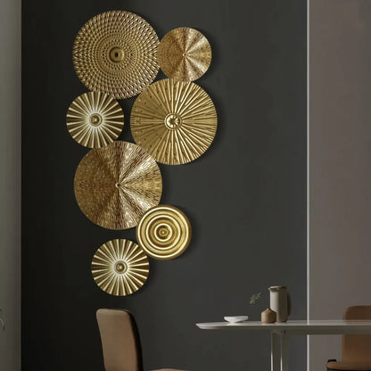 Geometric golden metal wall art set living room round decor
