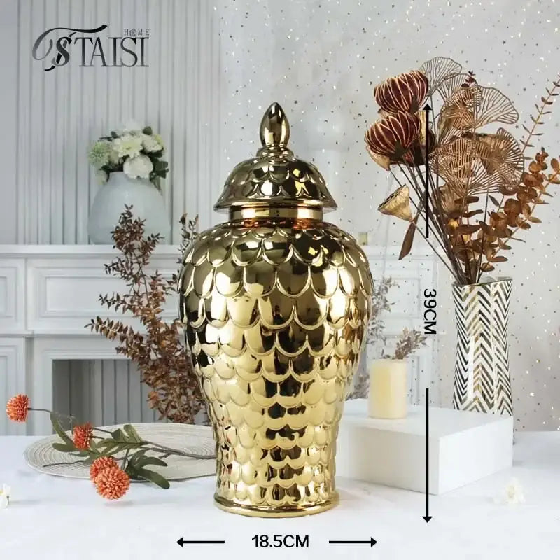 Geometric golden porcelain jar living room white & gold mosaic storage