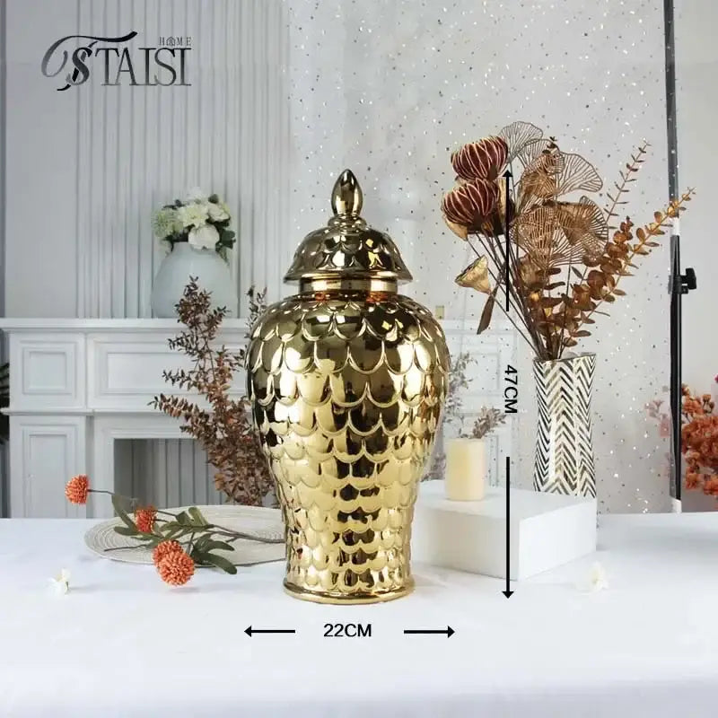 Geometric golden porcelain jar living room white & gold mosaic storage