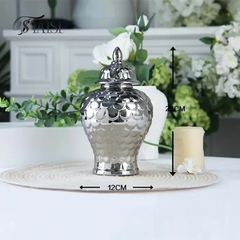Geometric golden porcelain jar living room white & gold mosaic storage