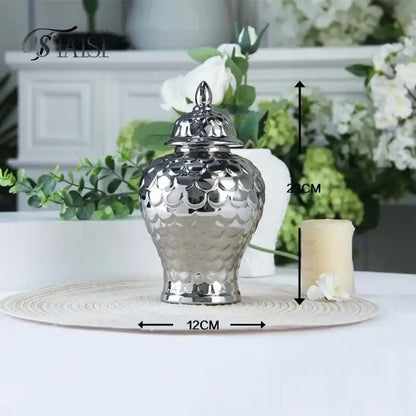 Geometric golden porcelain jar living room white & gold mosaic storage