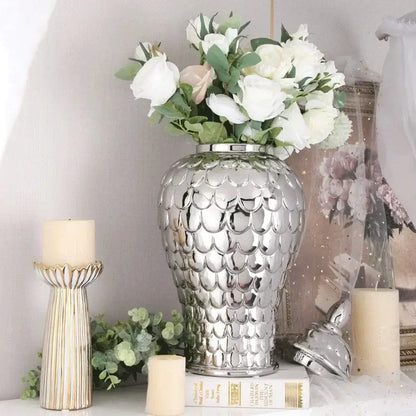 Geometric golden porcelain jar living room white & gold mosaic storage