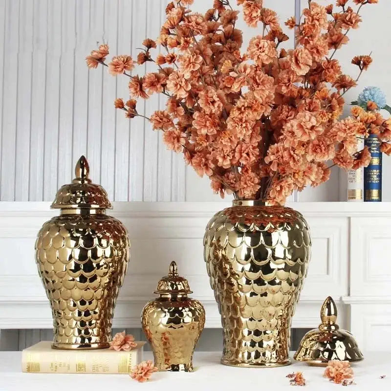 Geometric golden porcelain jar living room white & gold mosaic storage