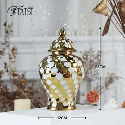 Geometric golden porcelain jar living room white & gold mosaic storage