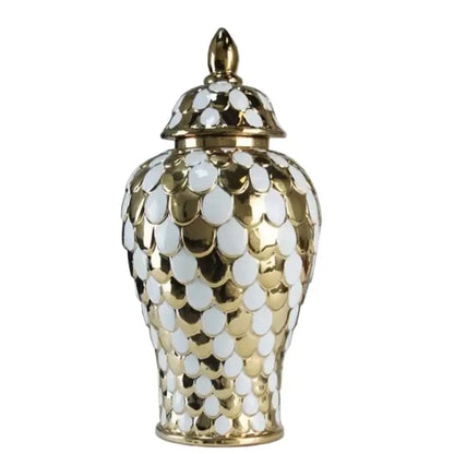 Geometric golden porcelain jar living room white & gold mosaic storage